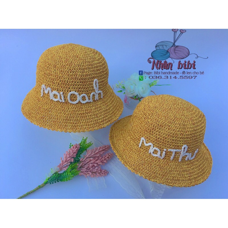 MŨ AJUMA QUỐC DÂN , (mũ handmade móc theo số đo vòng đầu, gắn tên theo yêu cầu₫