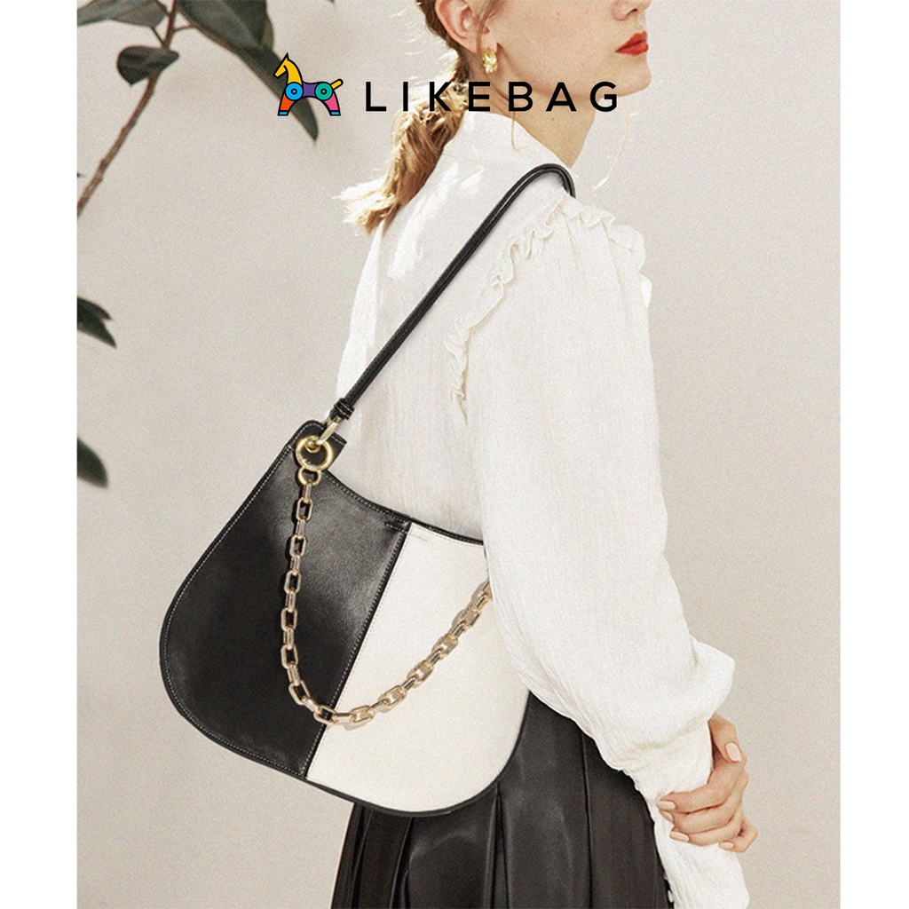 Túi đeo vai, kẹp nách nữ LIKEBAG hai màu, quai da phối xích sang trọng 222XK6990 - LIBAGI