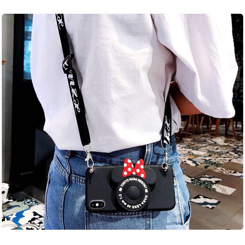 Ốp Điện Thoại Họa Tiết minnie Có Dây Đeo Cho iphone 15 14 13 12 mini 11 pro max xr x xs max 6 6s 7 8 plus 4 4s