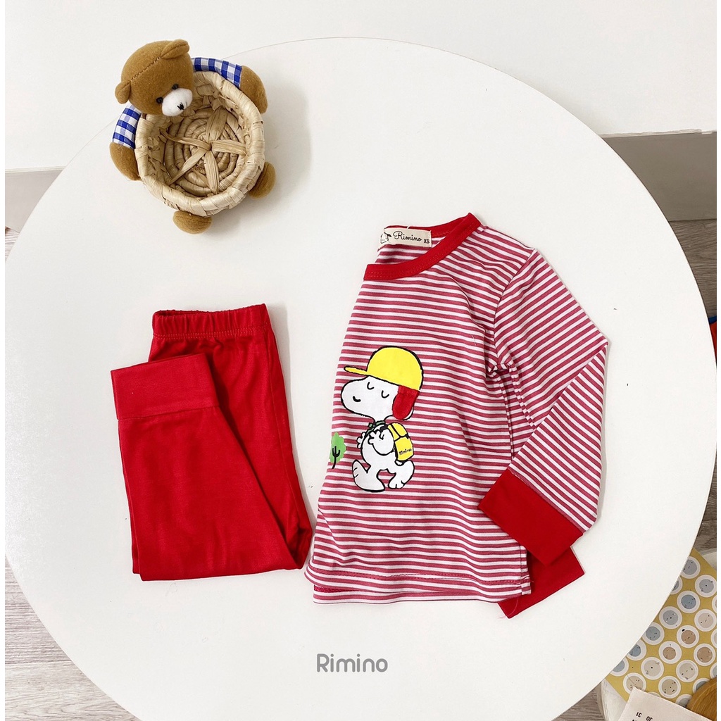 [SALE] Bộ Quần Áo Bé Gái, Bé Trai KIMCHIBABY Vải Thun Lạnh Hoạ Tiết  Sọc Snoopy, Đồ Bộ Cho Bé Mặc Nhà Thu Đông KWTD2208