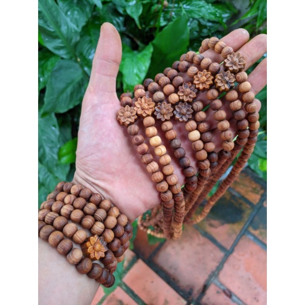 Chuỗi hạt 8ly 108 gỗ thơm ngọc am charm mix hoa sen vòng lắc tay nam