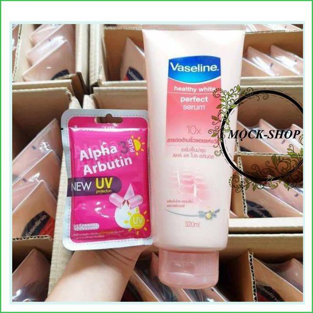 Set combo Vaseline 10X và Viên kích trắng da Alpha Arbutin vỉ 10 viên chính hãng