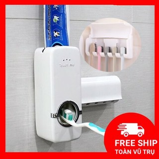 Dụng cụ lấy nặn kem đánh răng dán tường siêu dính dễ dàng sử dụng để treo 4 bàn chải đánh răng