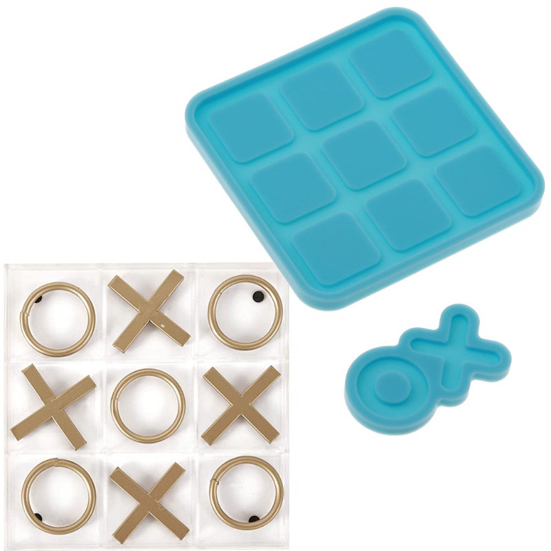 [KUKU] Handmade Tic Tac Toe Game with Board Resin Mold Classic Game Fun Resin Mold Kit