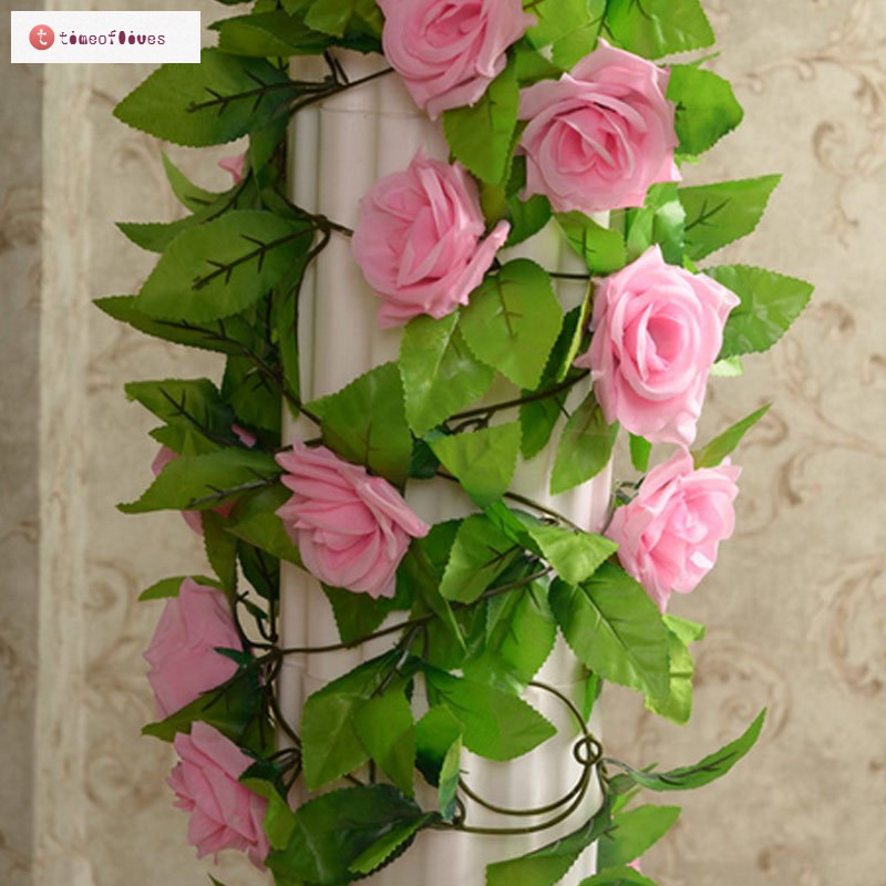 Dây hoa hồng vải lụa nhân tạo treo trang trí nội thật tươi mát xinh xắn