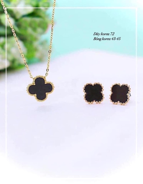 Bộ trang sức cỏ 4 lá đen vàng korea