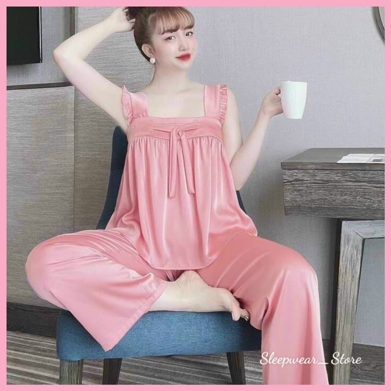 Bộ Ngủ Sexy- Đồ Ngủ Satin Quần Dài Form 40-55kg