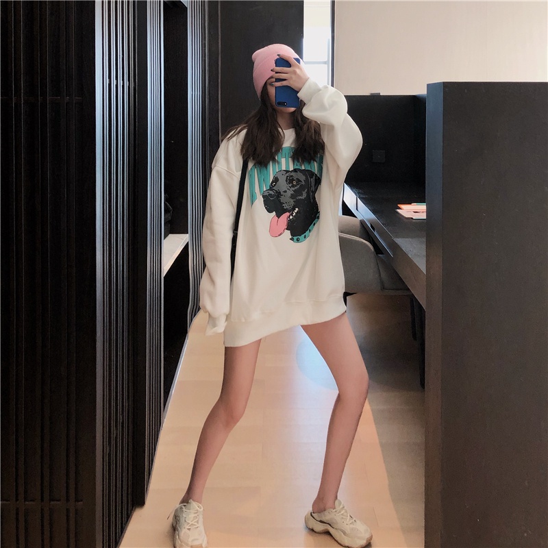 Áo sweatshirt mỏng Xiaozhainv tay dài dáng rộng in chữ phong cách vintage Hàn Quốc thời trang thường ngày | BigBuy360 - bigbuy360.vn