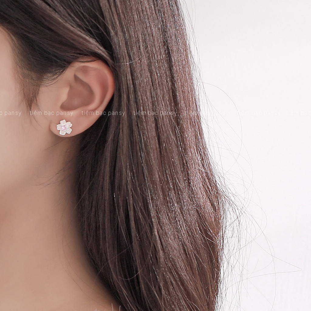 Bông tai bạc nữ hoa anh đào Sakura, khuyên tai bạc 925 PANSY phong cách Nhật Bản
