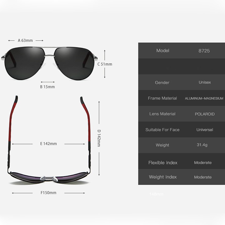 Kính mát nam thời trang 8725 - Tròng Polaroid