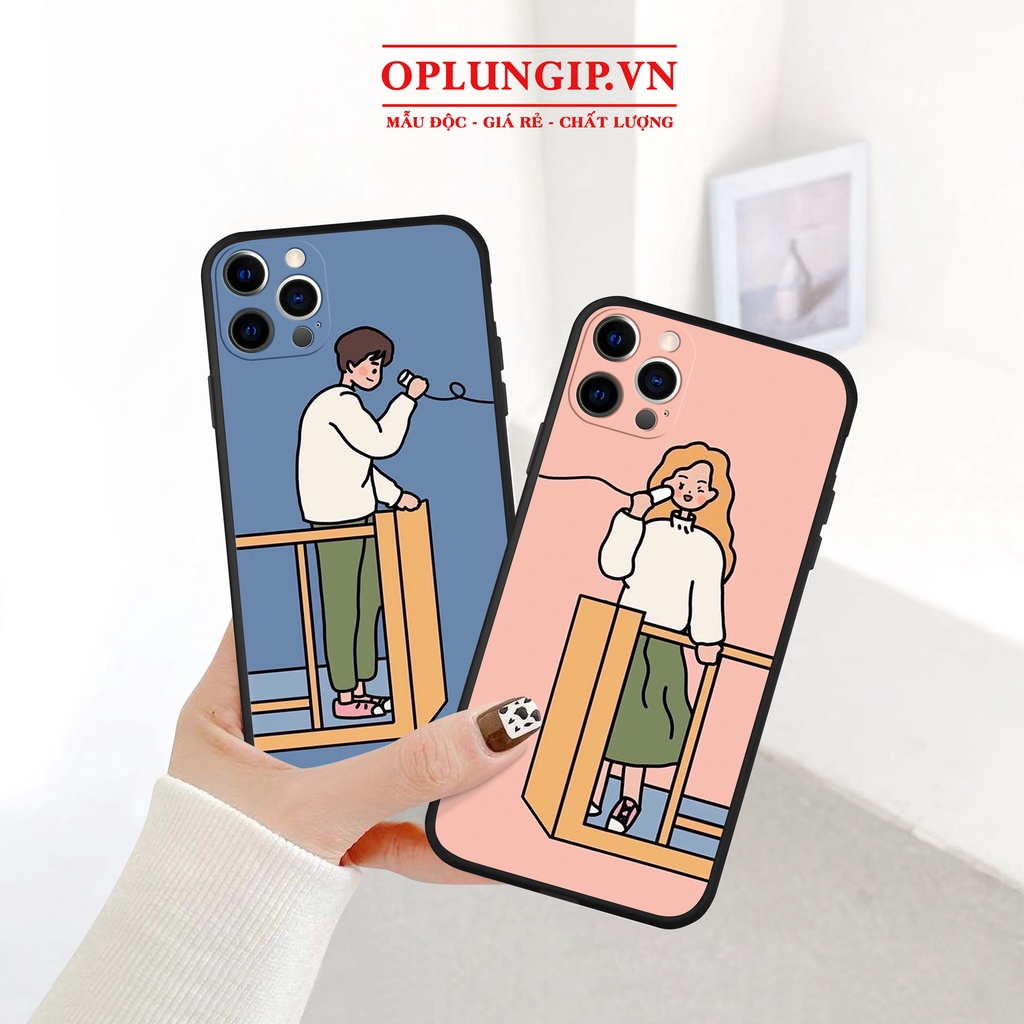 Ốp iphone in hình đôi nam nữ nghe điện thoại cho iphone 13 12 pro max mini 11 pro max X s max 6 s plus 7 8 plus
