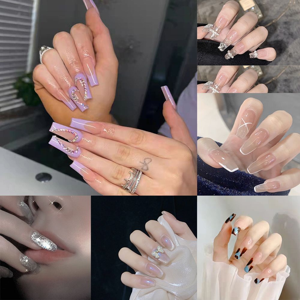 [Hàng mới về] Hộp 24 móng tay giả thiết kế có thể tháo rời phong cách Pháp