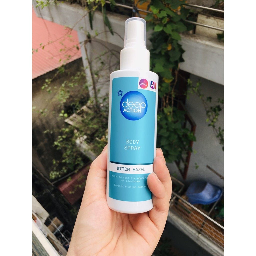 [TOP 1 SHOPEE] Xịt lưng giảm mụn Superdrug Deep Action Body Spray Witch Hazel 150ml (Bill Anh)