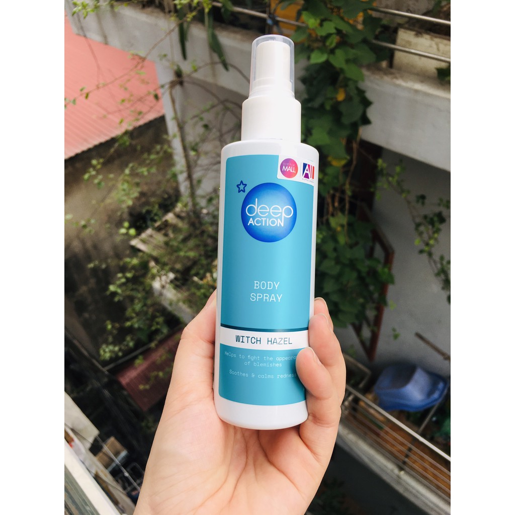 [TOP 1 SHOPEE] Xịt lưng giảm mụn Superdrug Deep Action Body Spray Witch Hazel 150ml (Bill Anh)