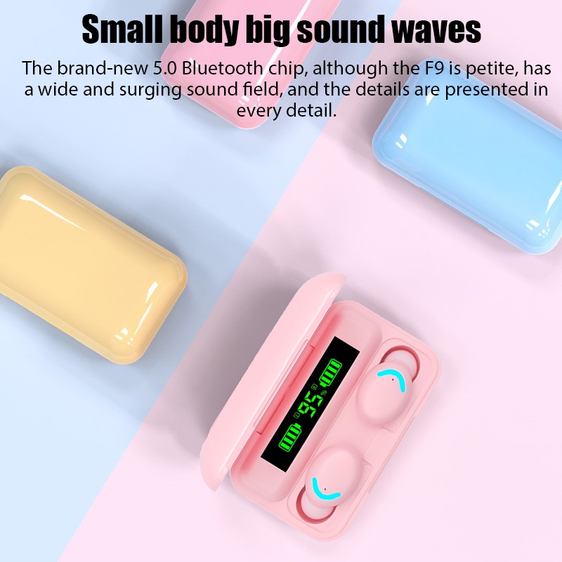 Tai Nghe Bluetooth 5.0 F9 tws Màn Hình Kỹ Thuật Số Nhiều Màu Sắc Tùy Chọn Dung Lượng Cao