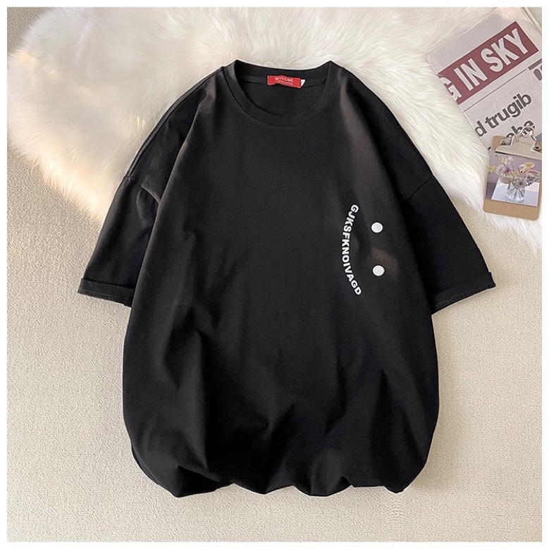Áo thun cotton tay lỡ dáng rộng unisex freesize 38-65kg - Mặt cười chữ