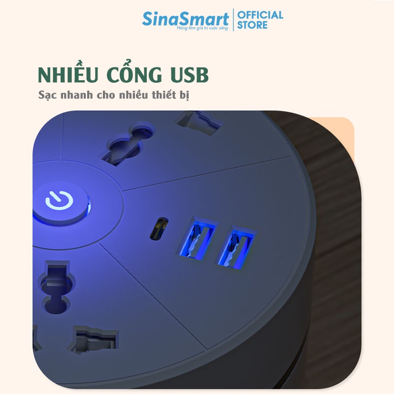 Ổ cắm điện đa năng tích hợp sạc USB -TypeC có thể CUỘN TRÒN THU DÂY tiện lợi bảo vệ dây, Ổ điện thông minh chống giật