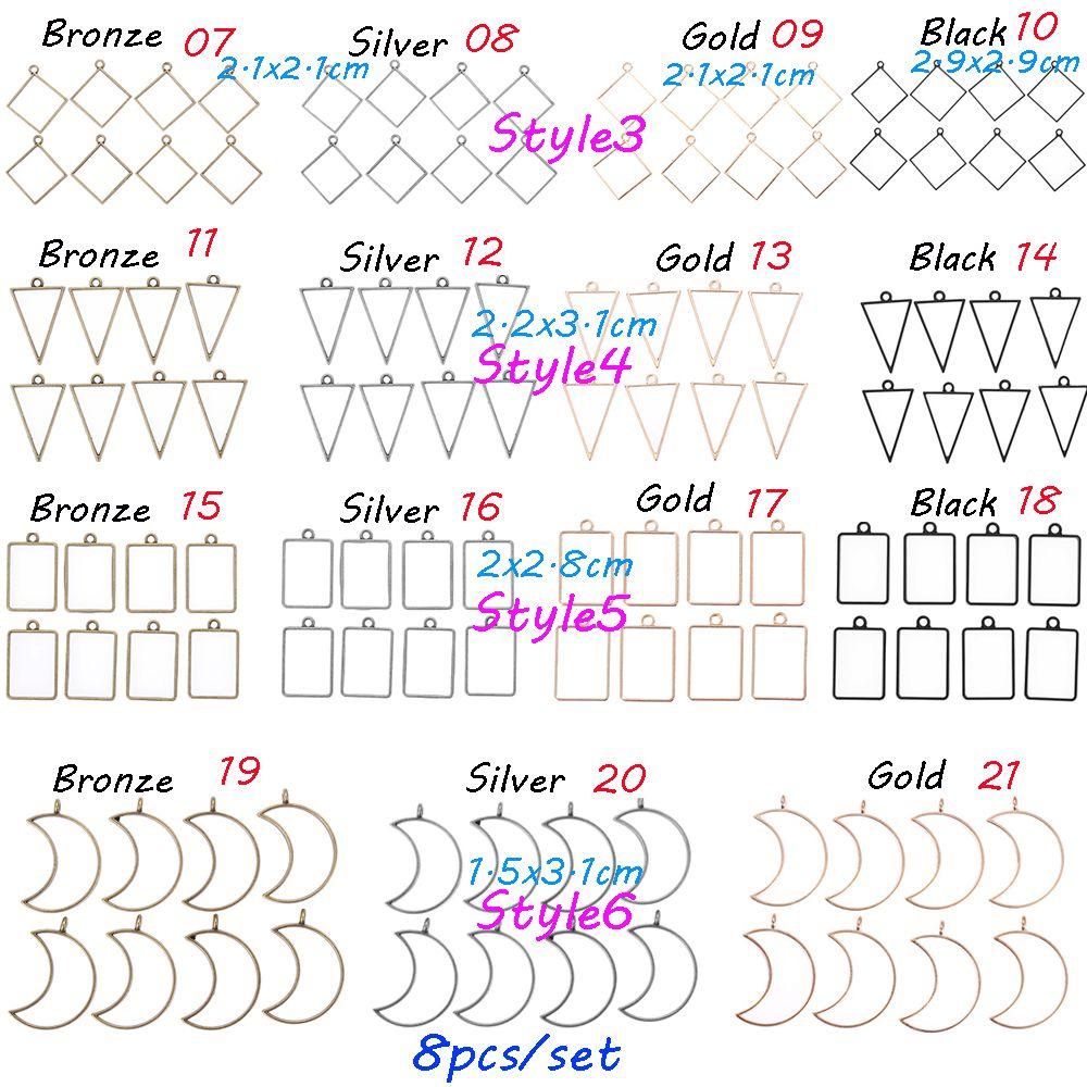 Set 8 Khung Mặt Dây Chuyền Hình Tròn / Vuông Làm Trang Sức Thủ Công Diy Mới