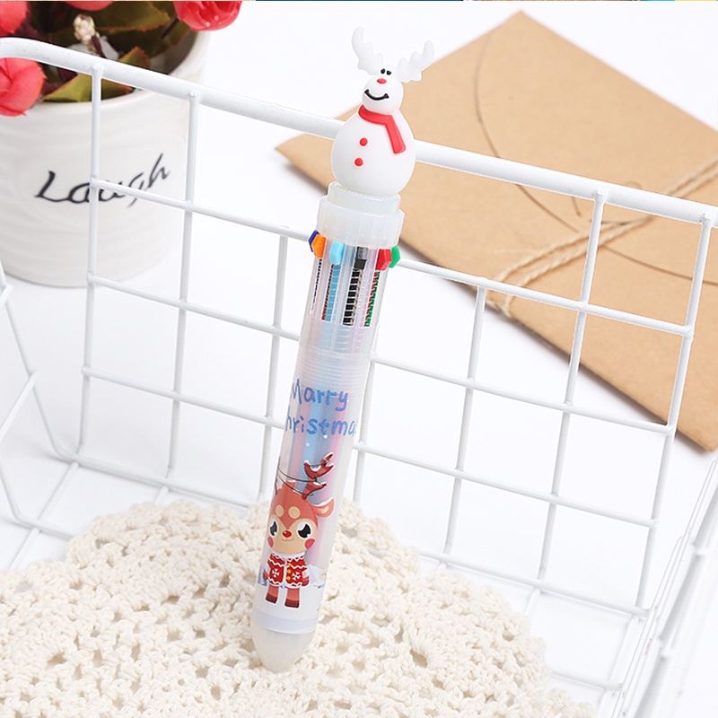 Bút Bi 10 Trong 1 10 Màu Ngòi 0.5mm in Hình Tuần Lộc Giáng Sinh Dễ Thương