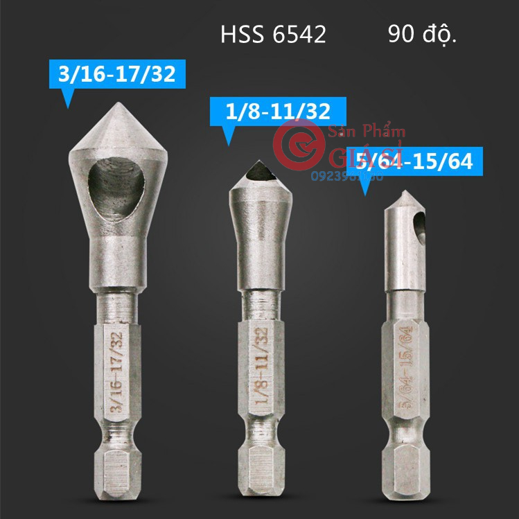BỘ 3 MŨI DOA LỖ KIM LOẠI HSS 6542 ĐẦU NÓN LỖ PHAY XIÊN ❤️freeship❤️
