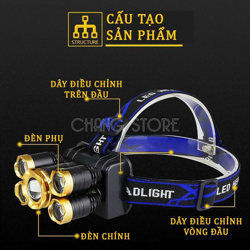 Đèn pin đội đầu siêu sáng T6 Tặng Kèm Pin+cáp sạc ,đèn đội đầu , đeo trán sạc điện soi cá , ếch siêu rõ