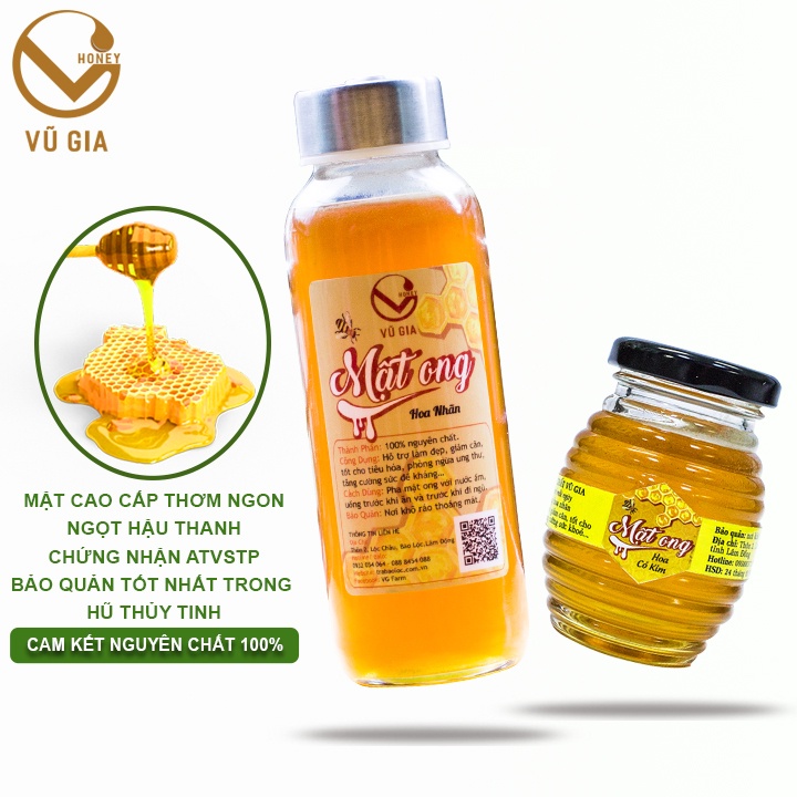 Combo Mật Ong Hoa Nhãn 420gr  + Mật Ong Hoa Cỏ Kim 100ml -  Nguyên Chất Cao Cấp Vũ Gia