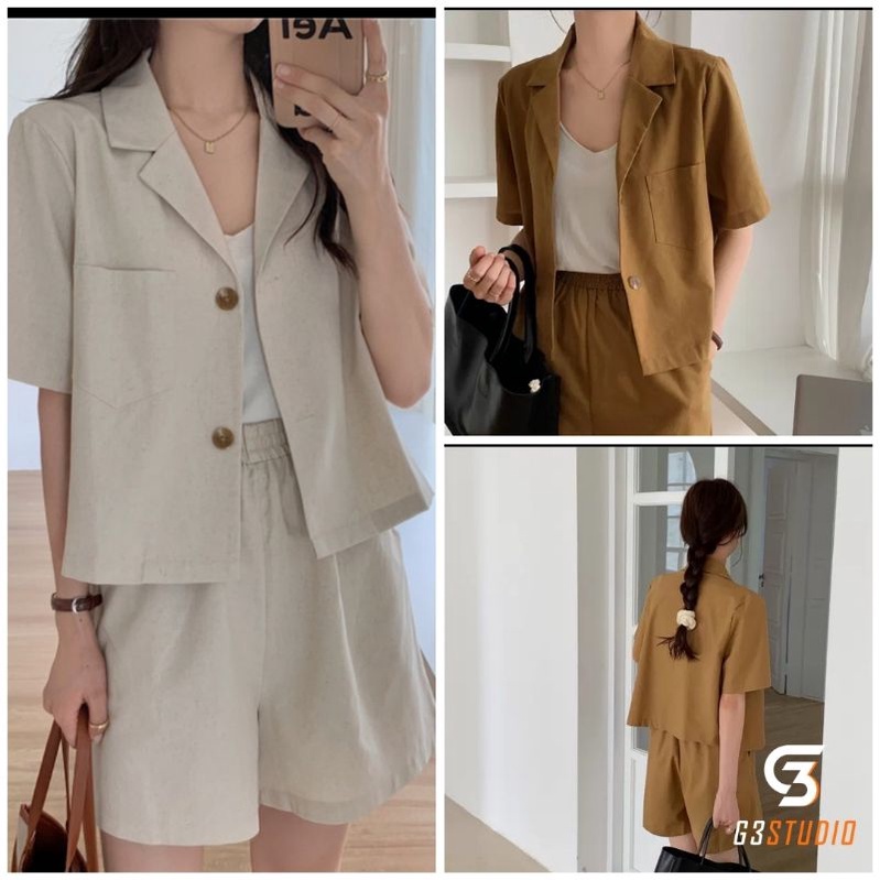 set áo blazer ngắn tay kèm quần short ảnh thật