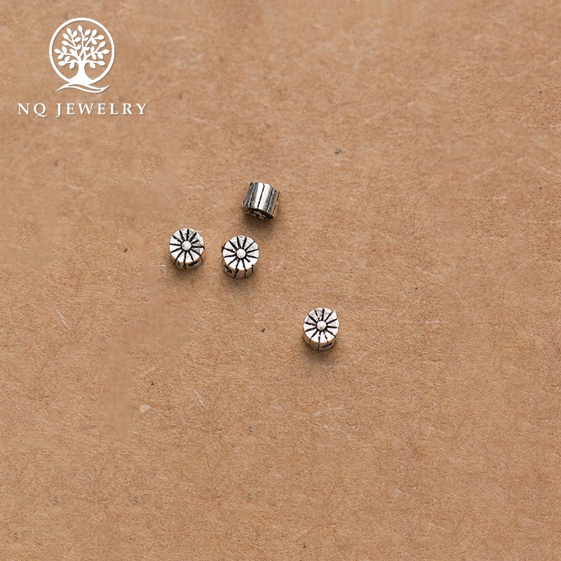 Combo 5 charm bạc chặn hạt họa tiết hoa văn 3*3.5*3.5mm - NQ Jewelry
