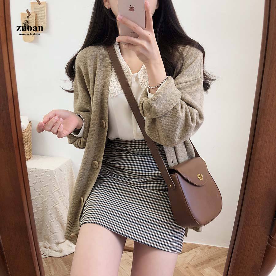 SUXI Áo Nữ Tay Dài Phối Ren Phong Cách Hàn Quốc