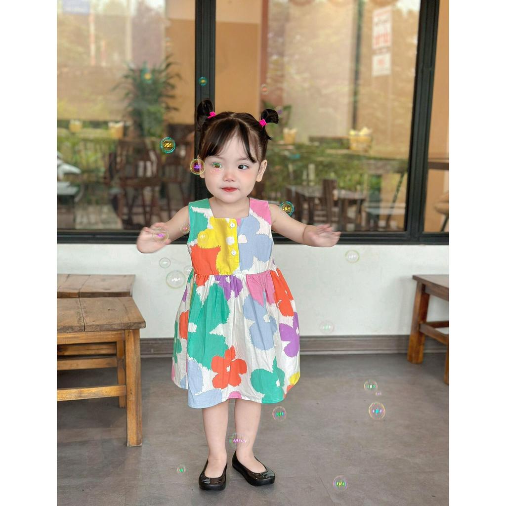 Váy cổ tròn hàng thiết kế vải thô mềm mát cho bé gái từ 8-20kg