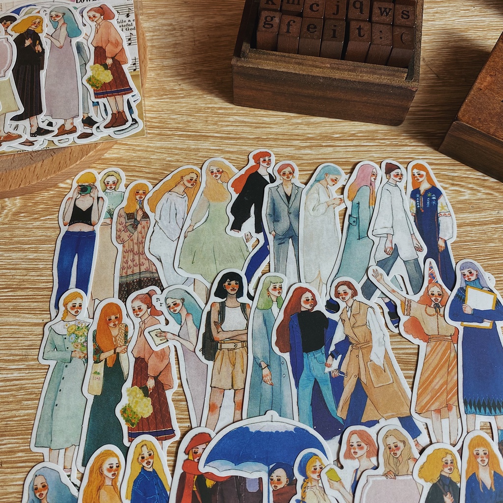 Sticker Trang Trí Cô Gái Cổ Điển Bullet Journal