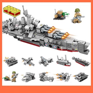 Đồ chơi lắp ráp lego giá rẻ cho bé 10 trong 1 Sembo Block mô hình tàu chiến 250 mảnh