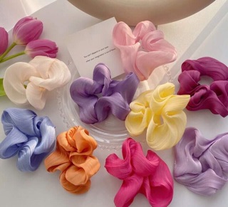 💧Chun cột tóc Scrunchies vải lụa mềm