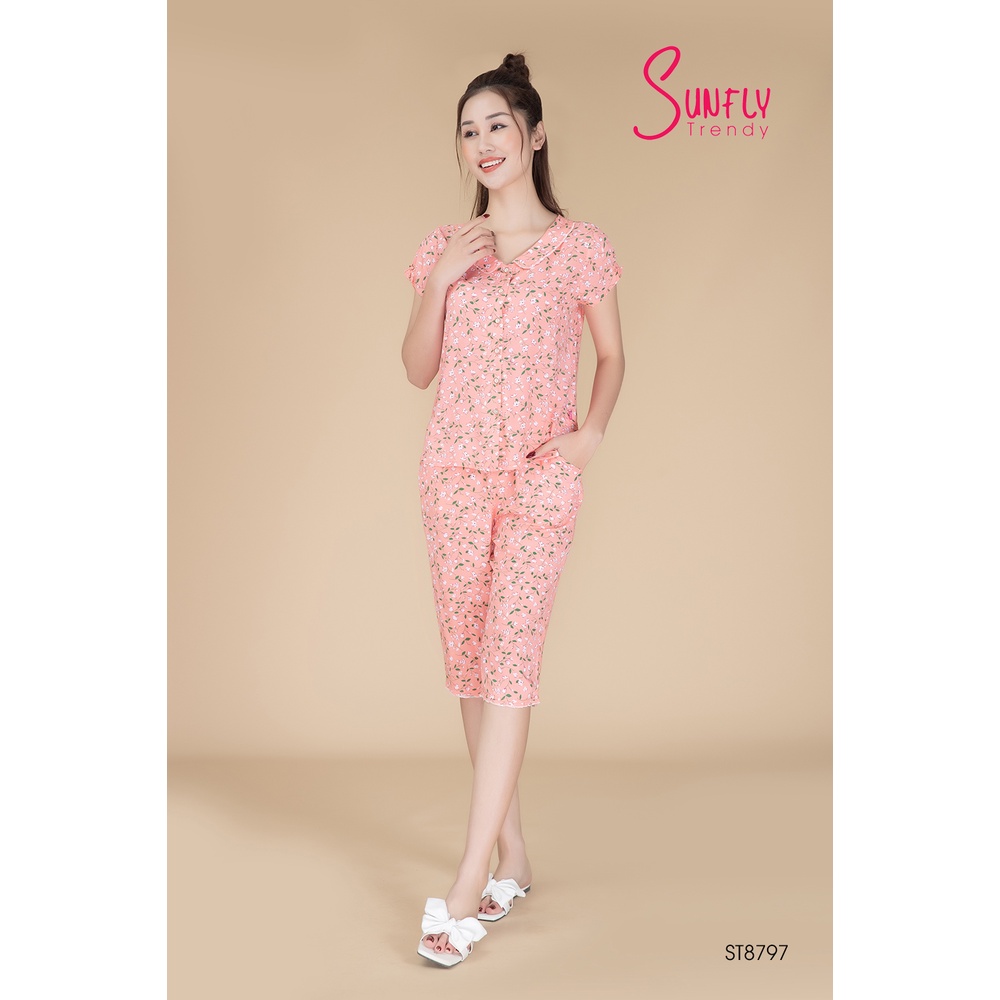 Bộ đồ mặc nhà nữ pijamas lanh SUNFLY áo cộc quần ngố ST8797
