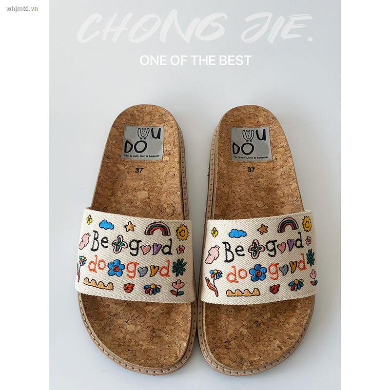 Dép Sandal Đế Dày Quai Ngang Thêu Họa Tiết Phong Cách Nhật Bản Thời Trang Mùa Hè Cho Nữ