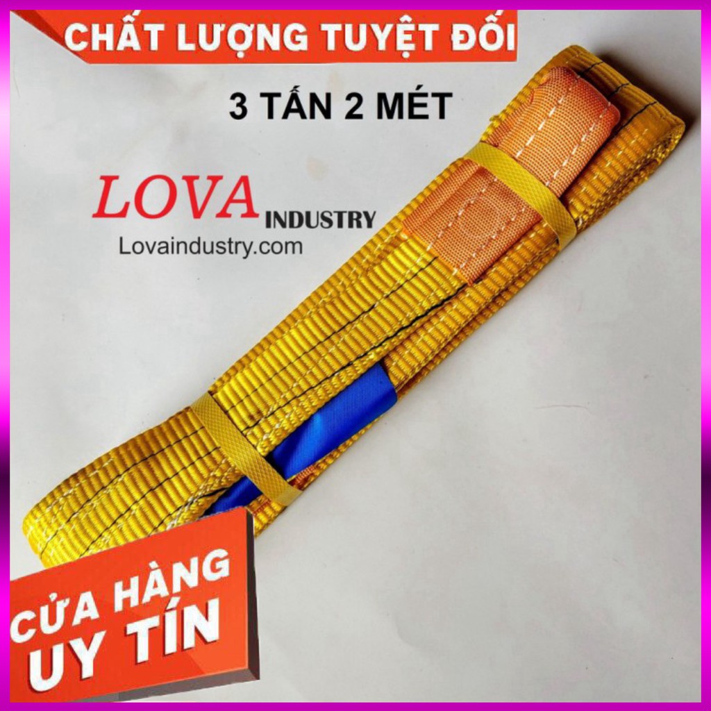 Dây Cáp Vải Cẩu Hàng 3 tấn, Bản dẹp, 2 đầu mắt hệ số an toàn 5:1, Bản rộng 75mm - Cơ Khí Liên Sơn Kho Miền Nam