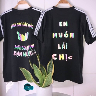 Bộ Áo thun phản quảng 7 màu đưa tay đây nào và em muốn lái chị tay phối sọc thể thao