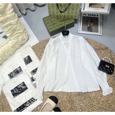 Áo sơ mi đũi cổ trụ bèo tay nhún xinh