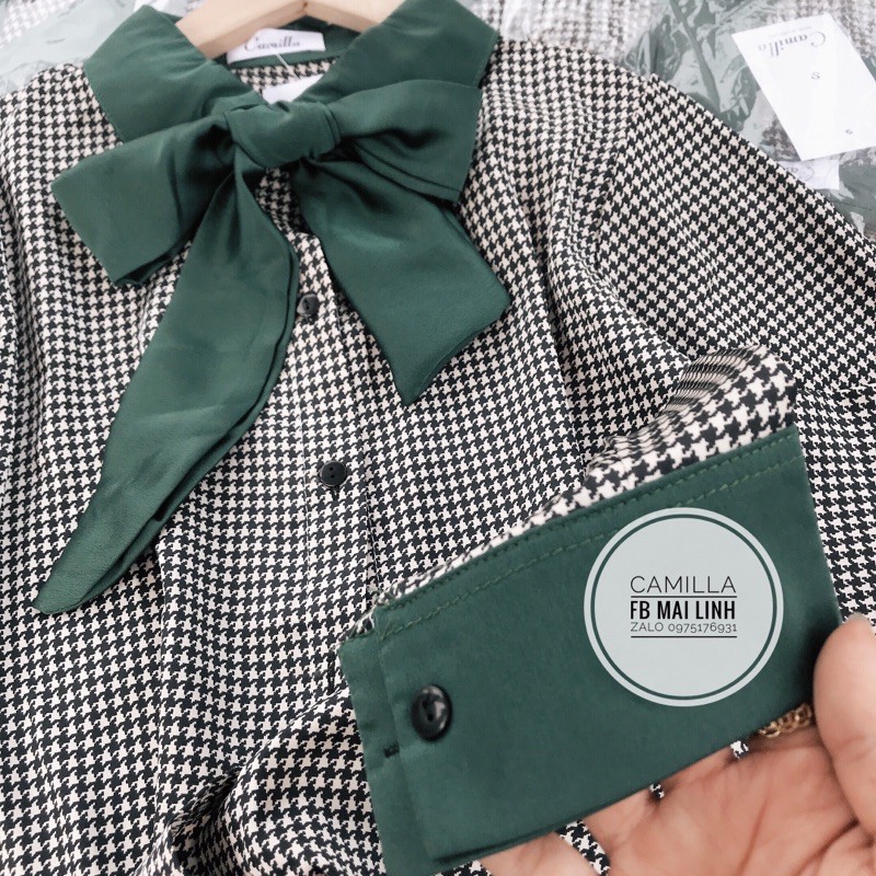 ⚡️SƠ MI LỤA⚡️Sơ mi lụa hoạ tiết zic zắc viền xanh | BigBuy360 - bigbuy360.vn