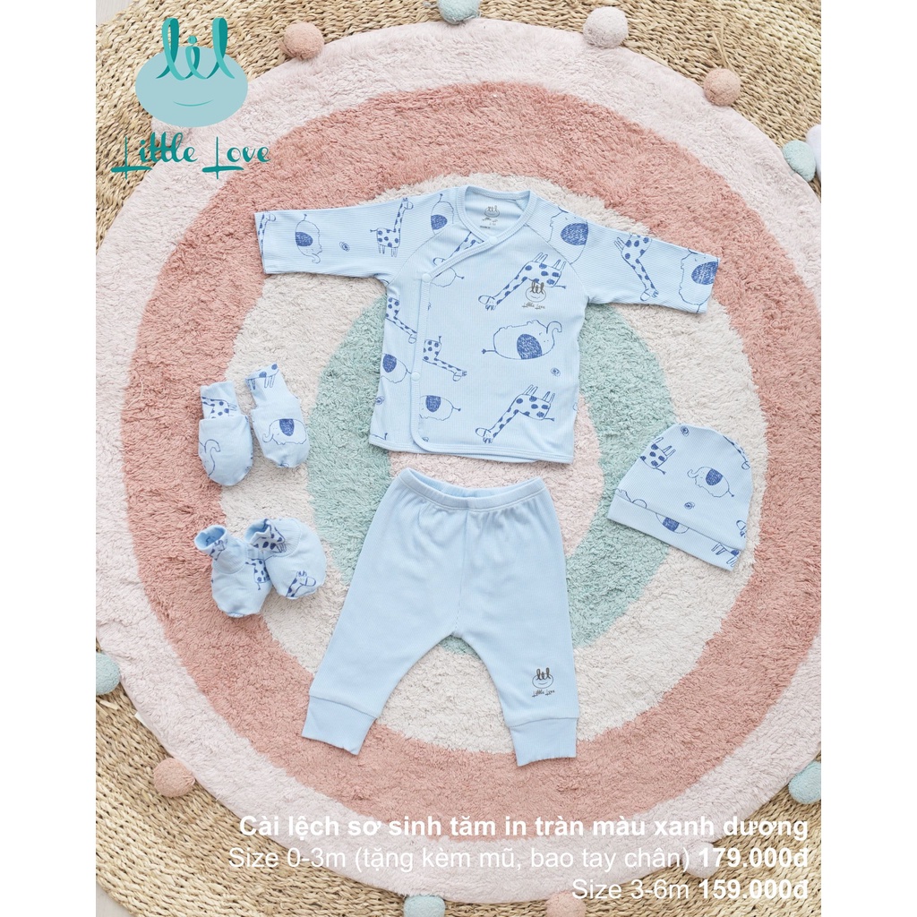 Bộ sơ sinh cài lệch vải tăm trơn kèm phụ kiện Little Love
