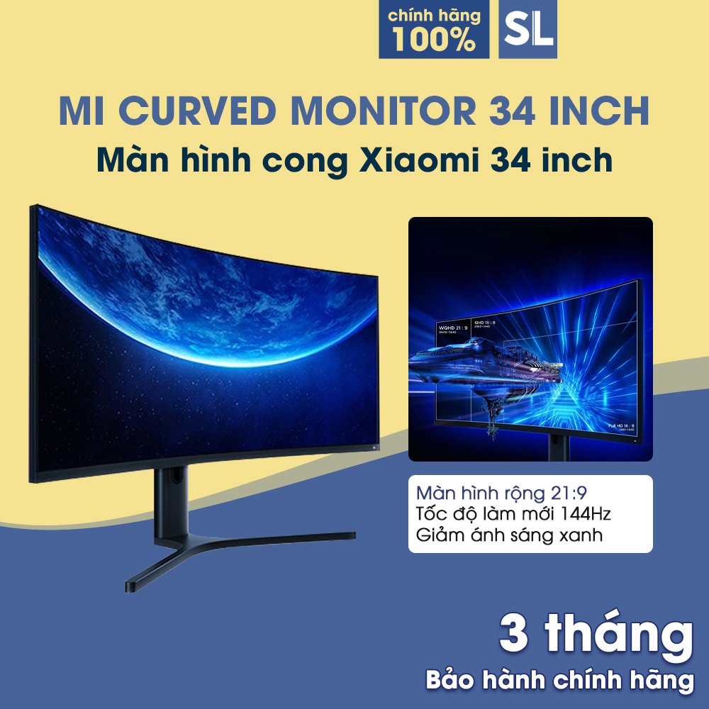 Màn hình máy tính cong full viền Xiaomi Mi Curved Gaming Monitor 34 inch  Toàn cảnh rộng 21: 9 tốc độ cao 144Hz