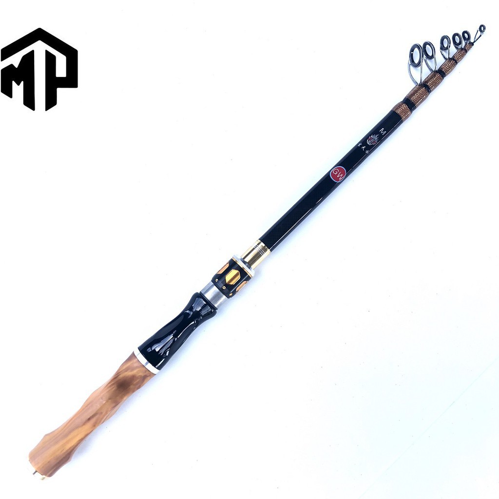 Cần câu lure rút gọn 55cm cán gỗ thật 100% -