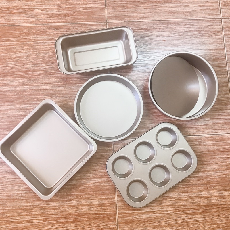 [SẴN HÀNG] Trọn Bộ Set 5 Khuôn Làm Bánh Cao Cấp Màu Gold Đen Chống Dính Cao Cấp