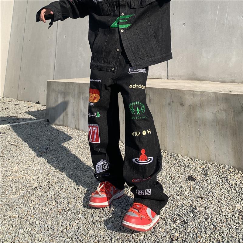 Quần Jean Dài Dáng Rộng Phong Cách hip hop Đường Phố Mỹ Thời Trang Cho Nam Và Nữ