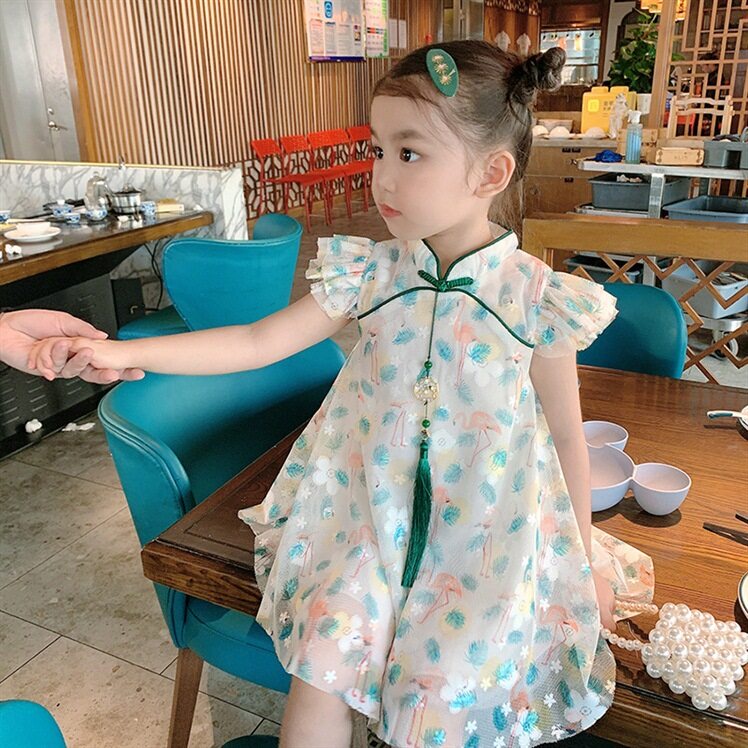 Đầm công chúa vải tuyn in hình trái tim dễ thương thời trang mùa hè cho bé gái