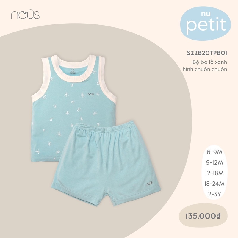Bộ ba lỗ Nous chất petit cho bé trai bé gái từ 6m - 2y