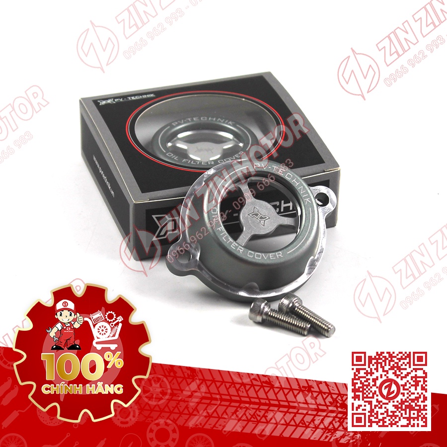 Nắp Lọc Nhớt CNC Bạc Có Mặt Kính Trong Suốt - Satria FI, Raider FI - PV-Technik