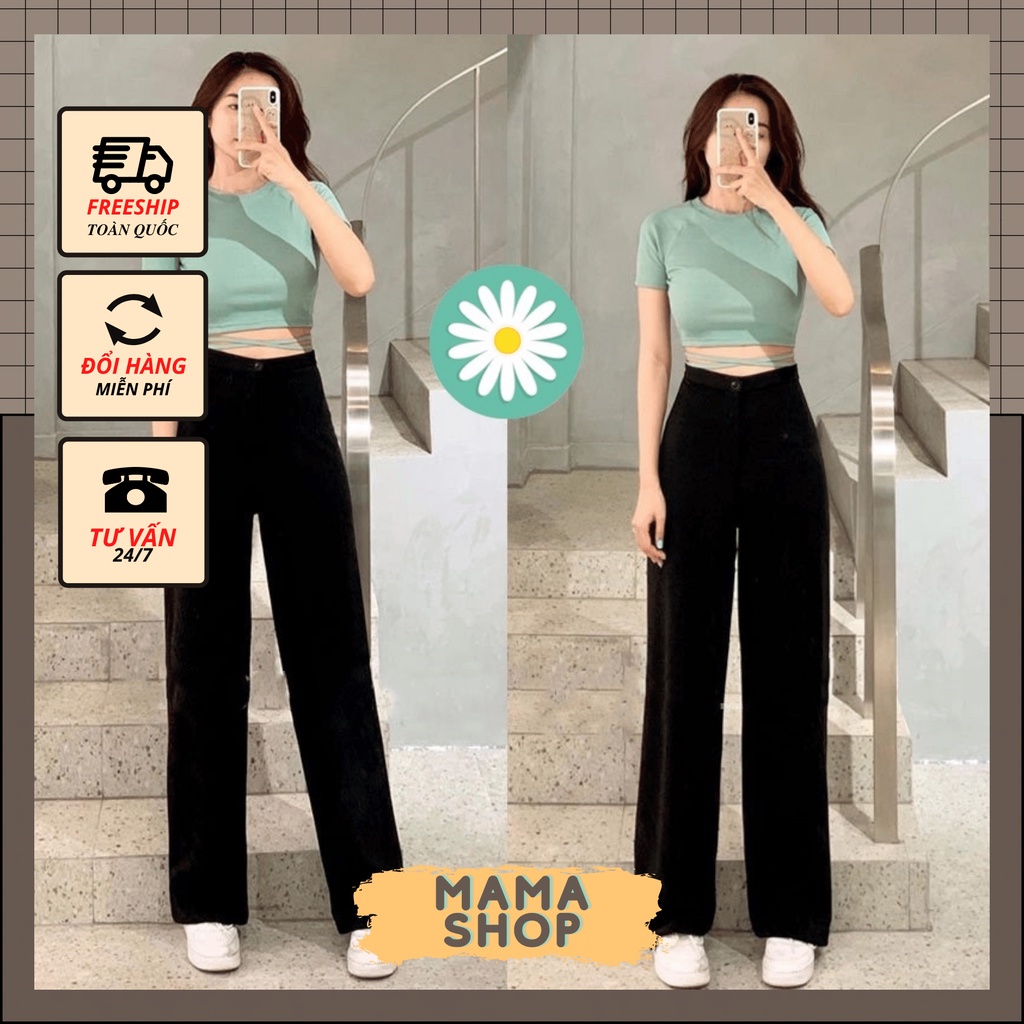 Quần ống rộng suông dáng dài, quần tây ống rộng suông nữ công sở cao cấp Đen – Tím - Trắng