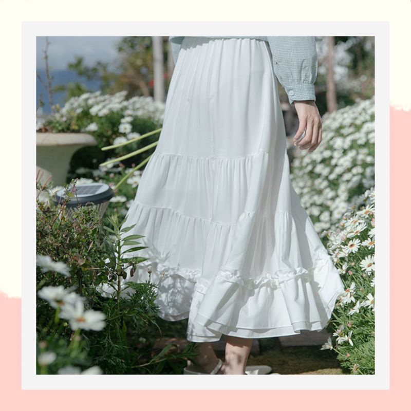 Chân váy dài xếp tầng bánh bèo dễ thương phòng cách hàn quốc,chân váy rời dài bigsize chữ a dành cho người mập chun 10
