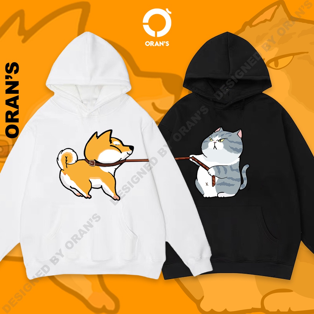 Áo Hoodie đôi in hình chó mèo kéo xích 4 màu chất nỉ cotton lót bông cao cấp form rộng unisex - ORAN'S HOODIE COUPLE 07